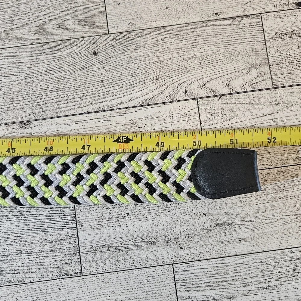 DIBI Black White Neon Yellow & Silver Elastic Braided Belt XL
